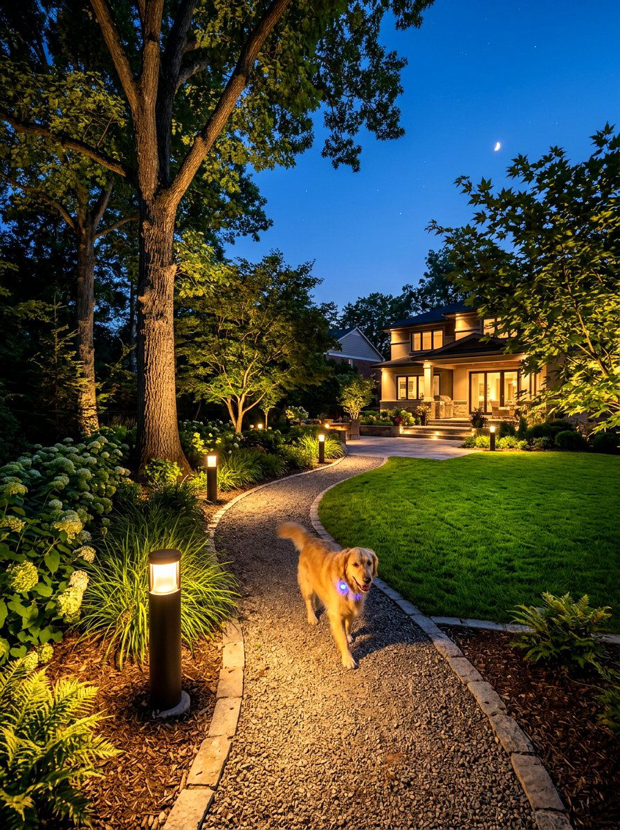 Night lighting for pets - 30 dog friendly backyard luxury ideas