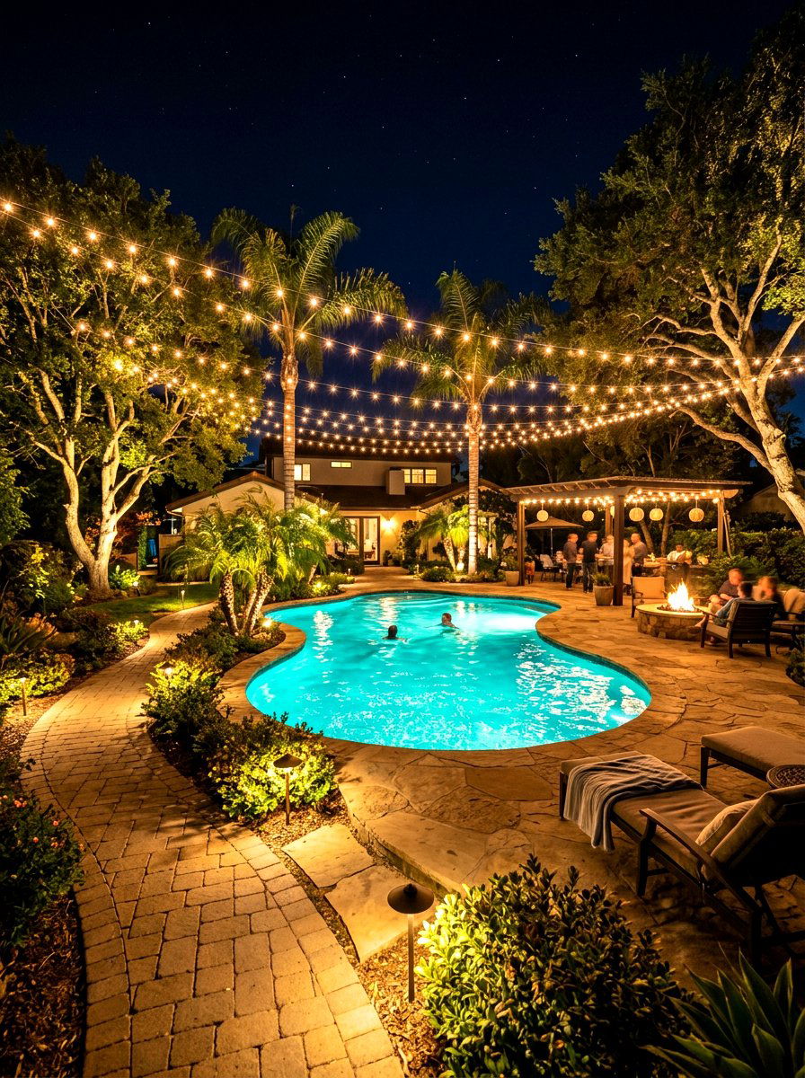 Night lighting pool - 30 backyard oasis pool ideas