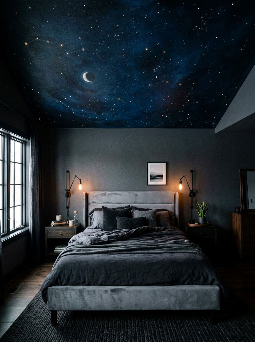 Night sky ceiling mural - 30 ceiling mural ideas
