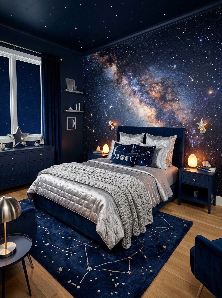 Night sky landscape mural - 30 landscape mural bedroom ideas
