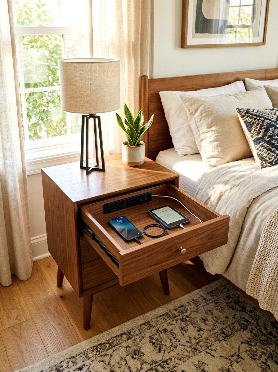 Nightstand Charging Drawer - 30 hidden charging drawer ideas