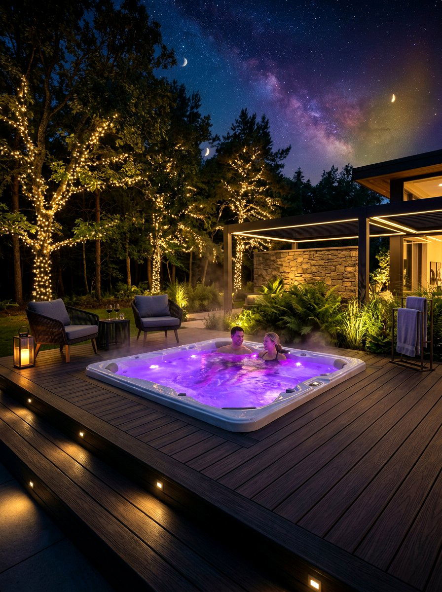 Nighttime LED Spa Patio - 30 spa patio retreat ideas