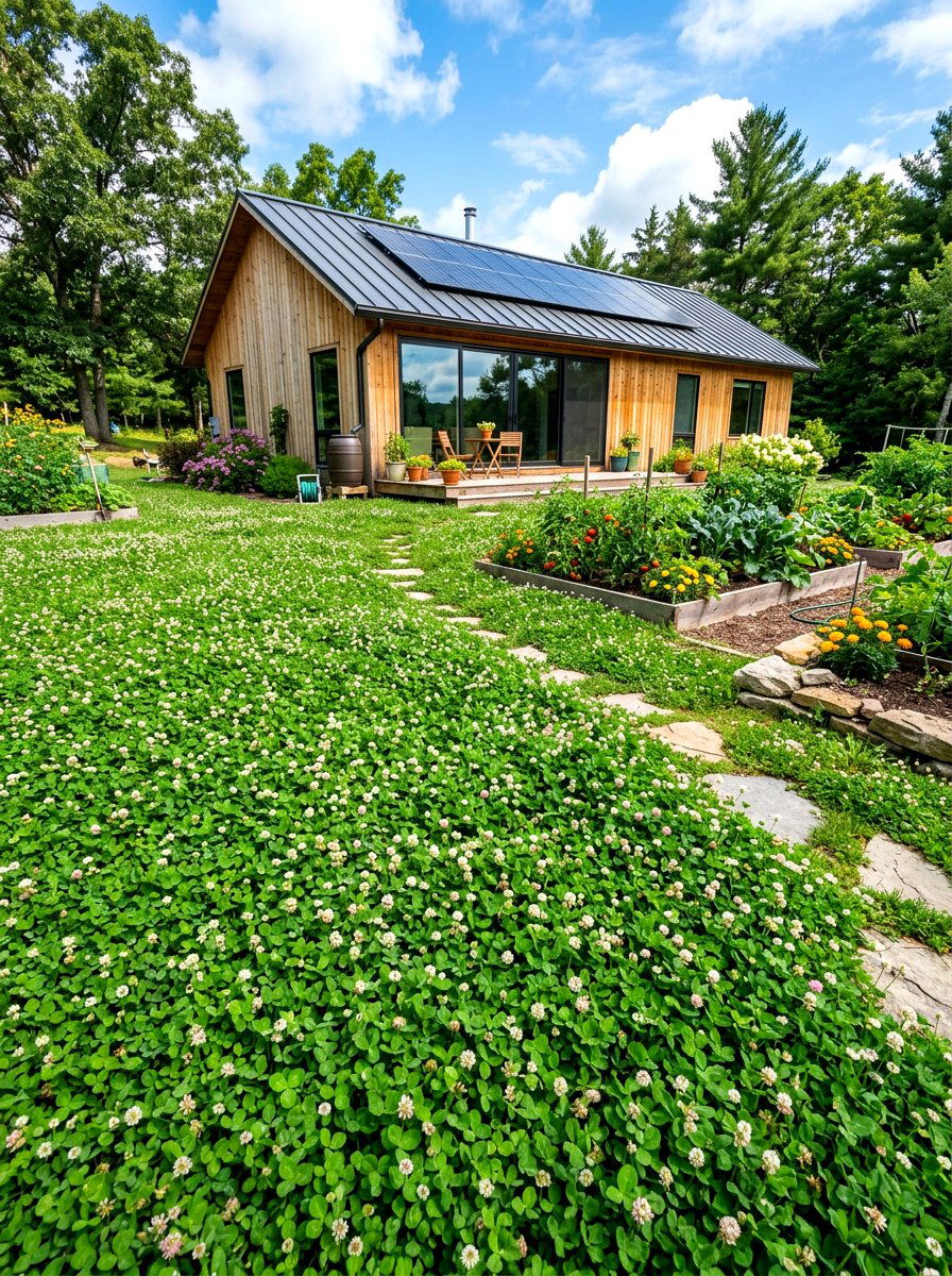 Nitrogen Fixing Clover Yard - 30 clover front lawn ideas