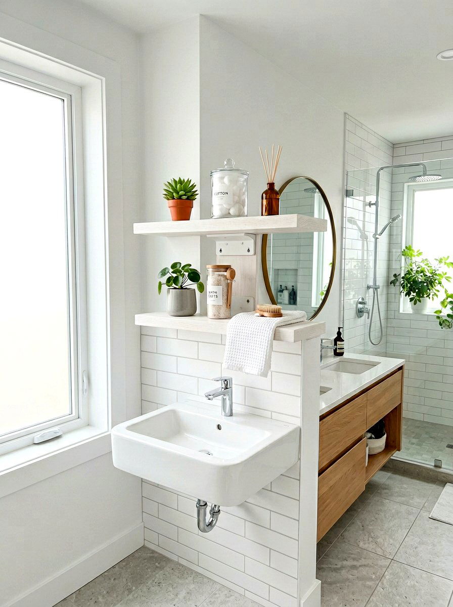 No drill floating shelf - 30 rental bathroom ideas