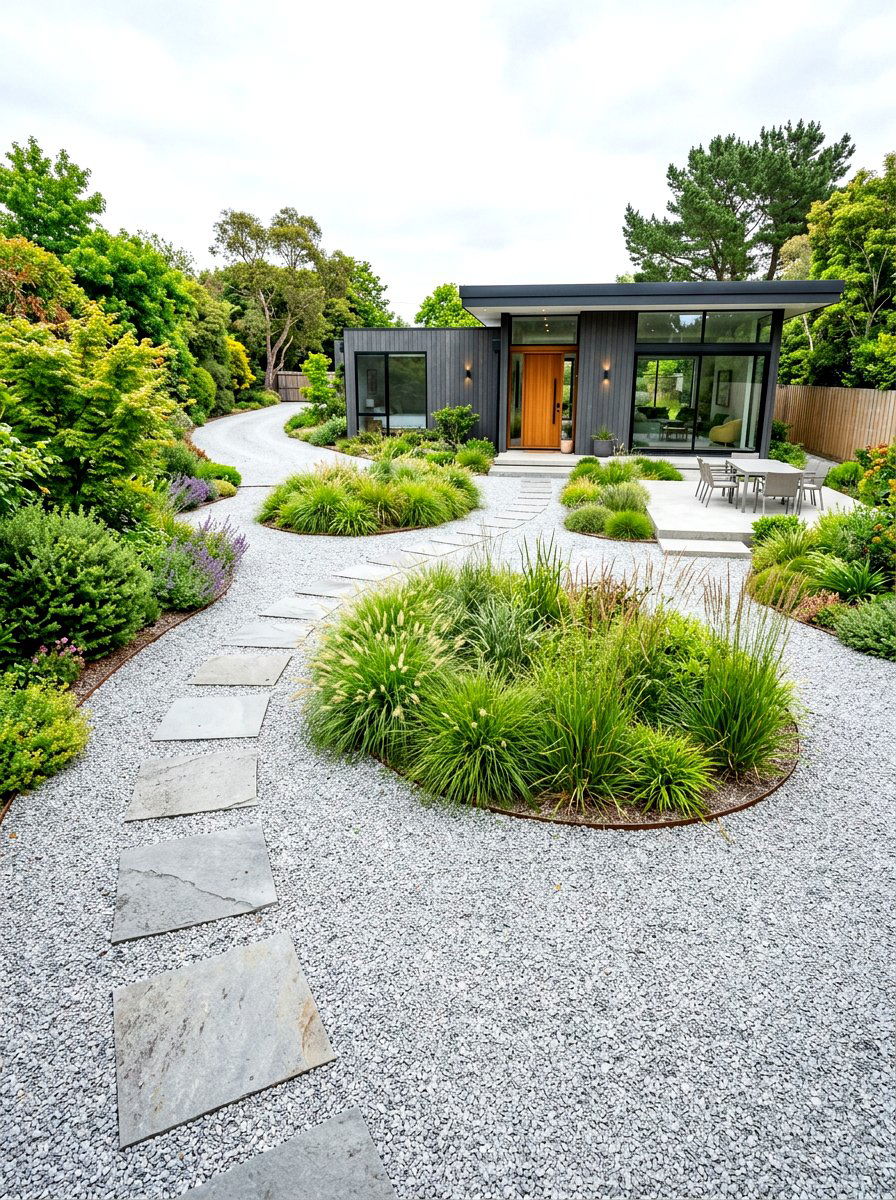 No mow gravel lawn replacement - 30 gravel border garden ideas