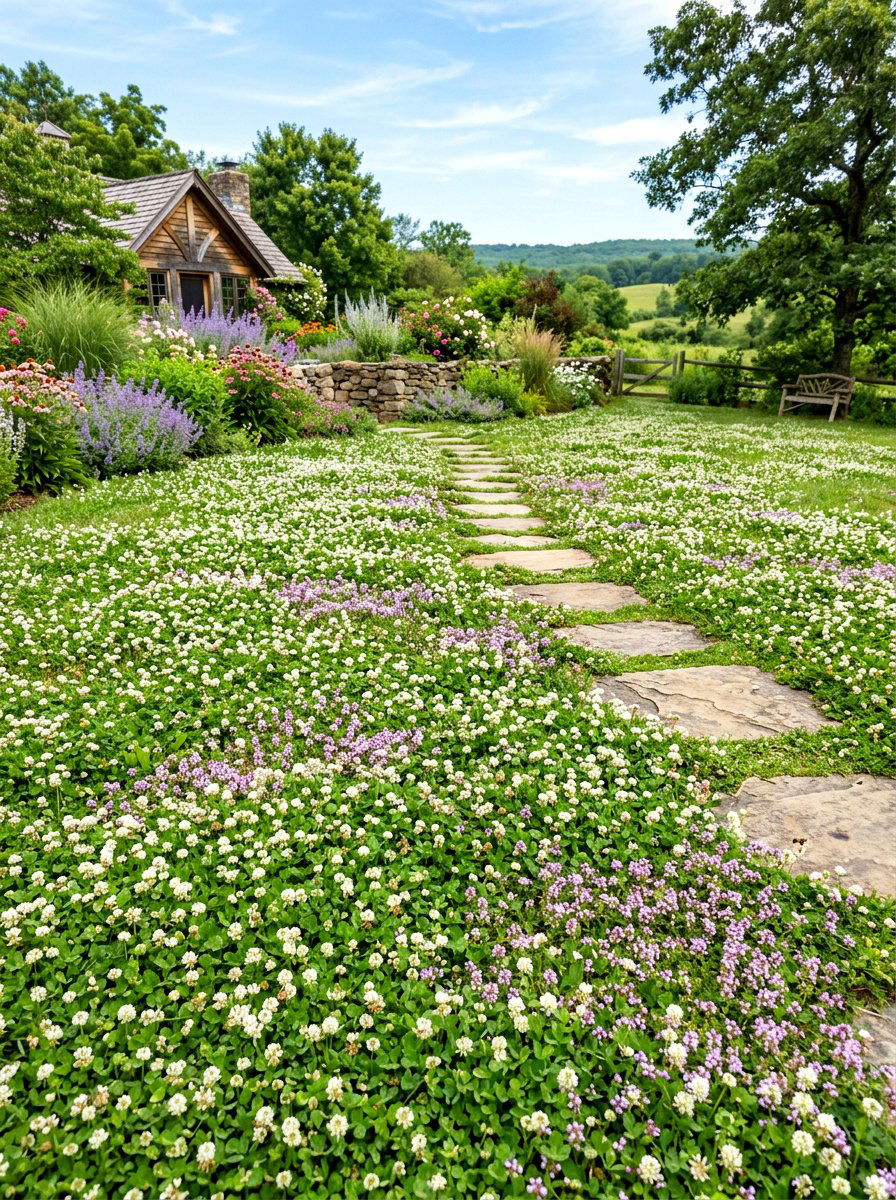 No mow lawn - 30 pollinator backyard garden ideas