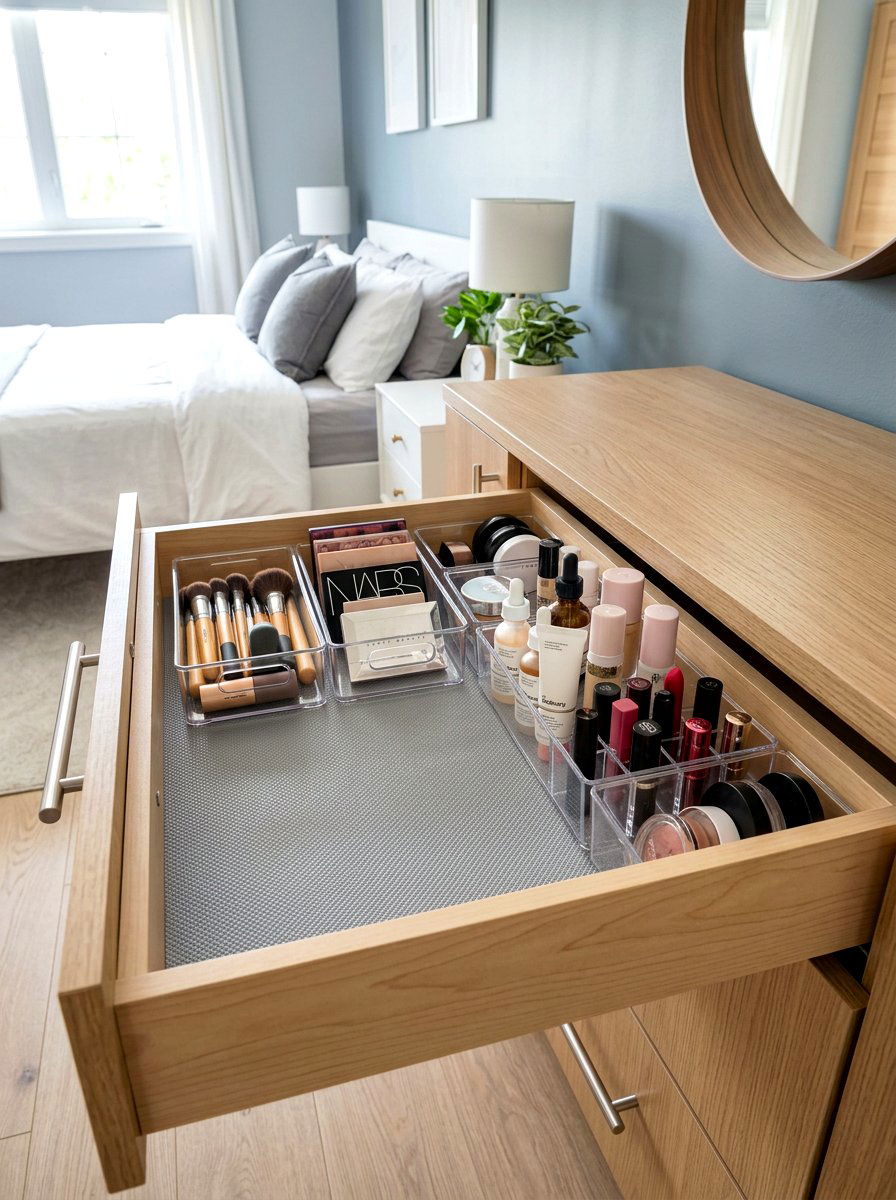 Non slip drawer liners - 30 vanity drawer organization ideas