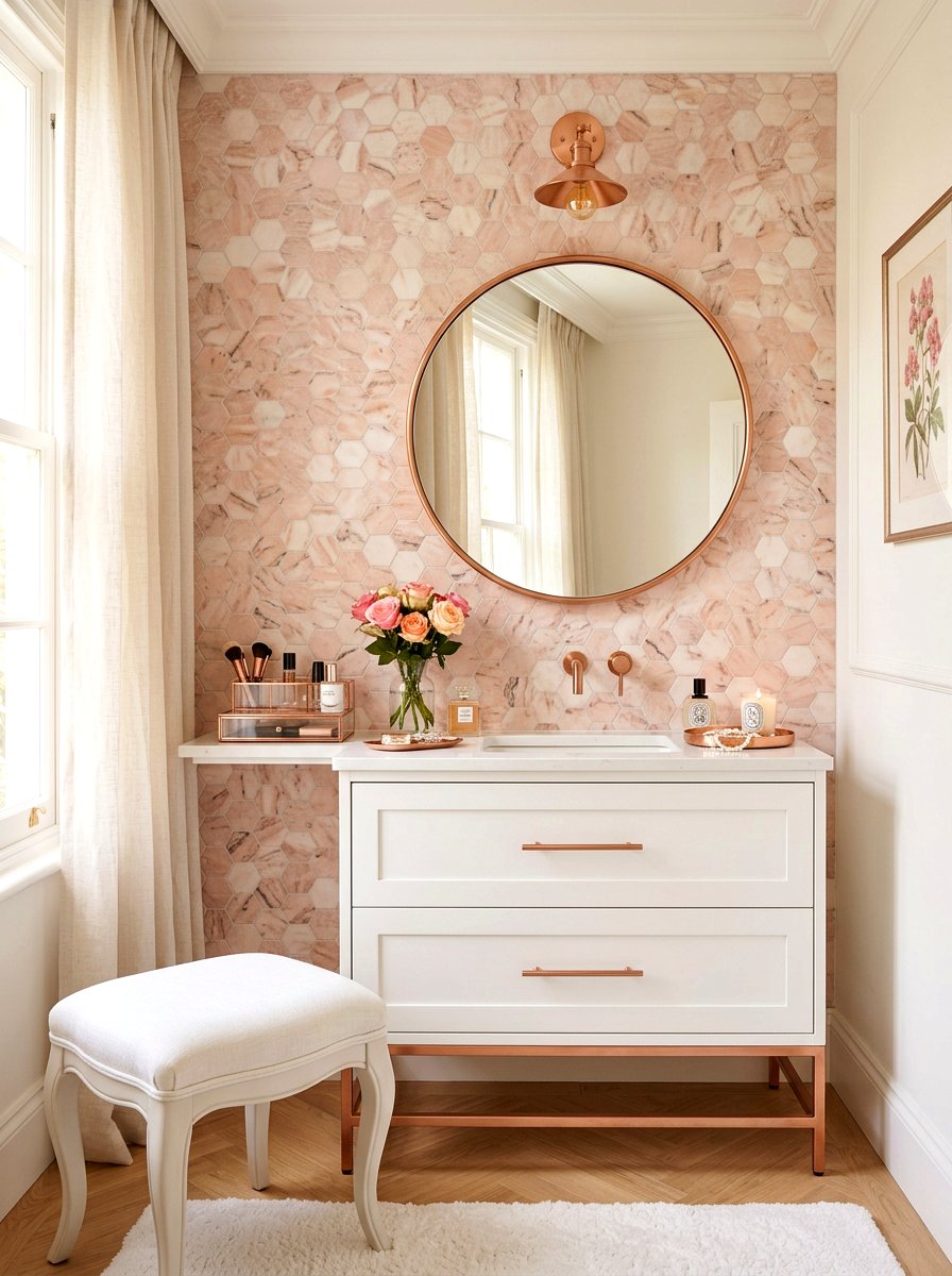 Norwegian Rose Pink Marble Mosaic - 30 marble mosaic bathroom ideas