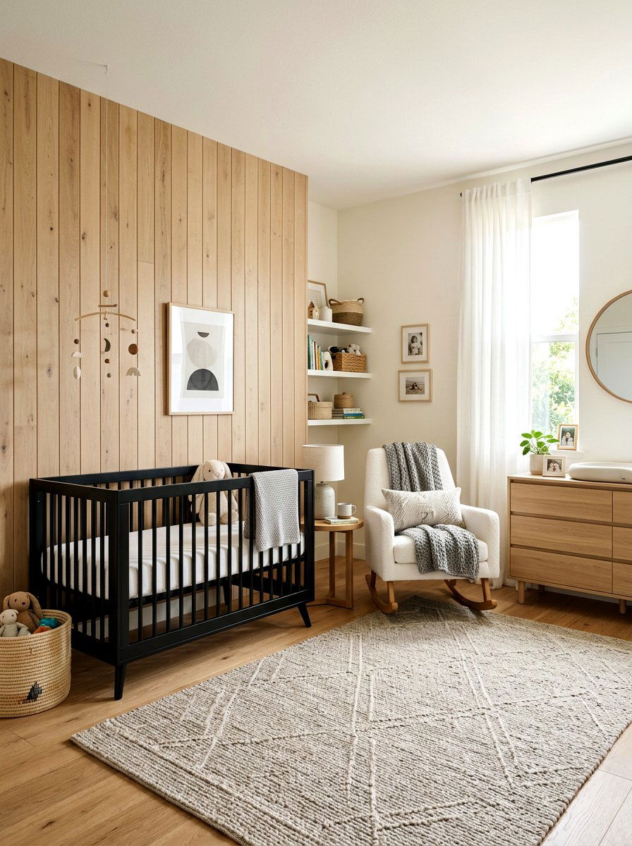 Nursery Black Crib Wood Accent Wall - 30 black and wood decor ideas