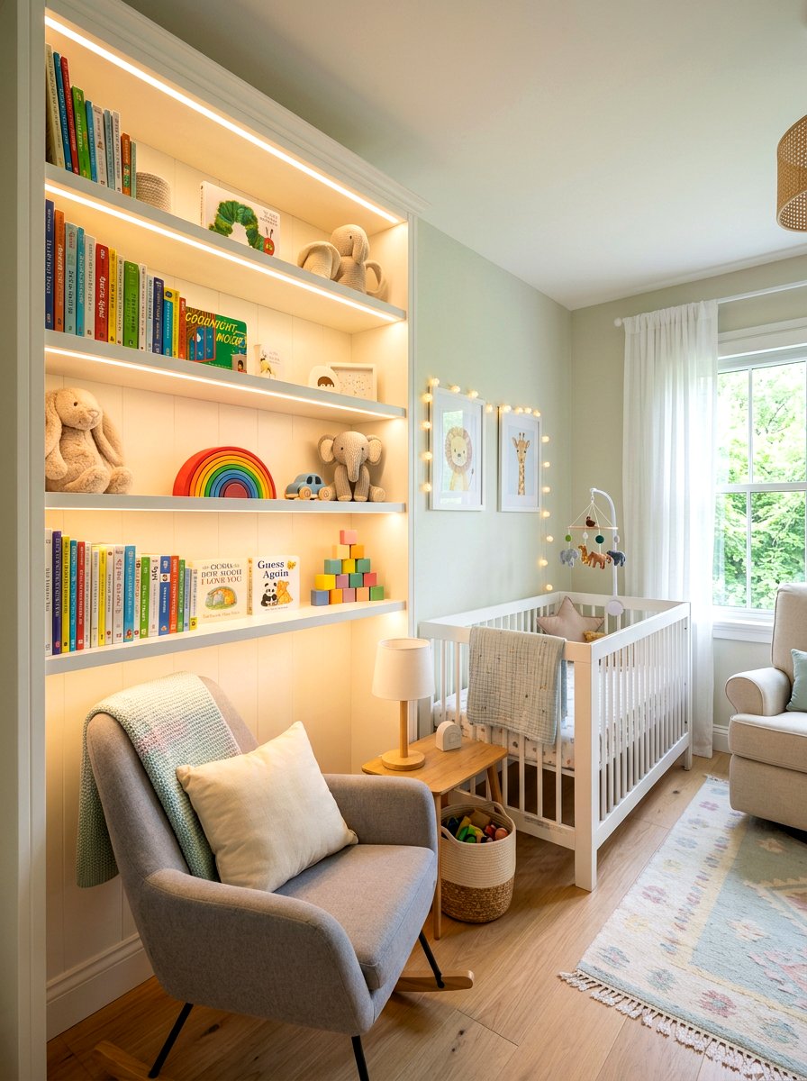 Nursery Bookshelf Soft Glow - 30 under shelf lighting ideas