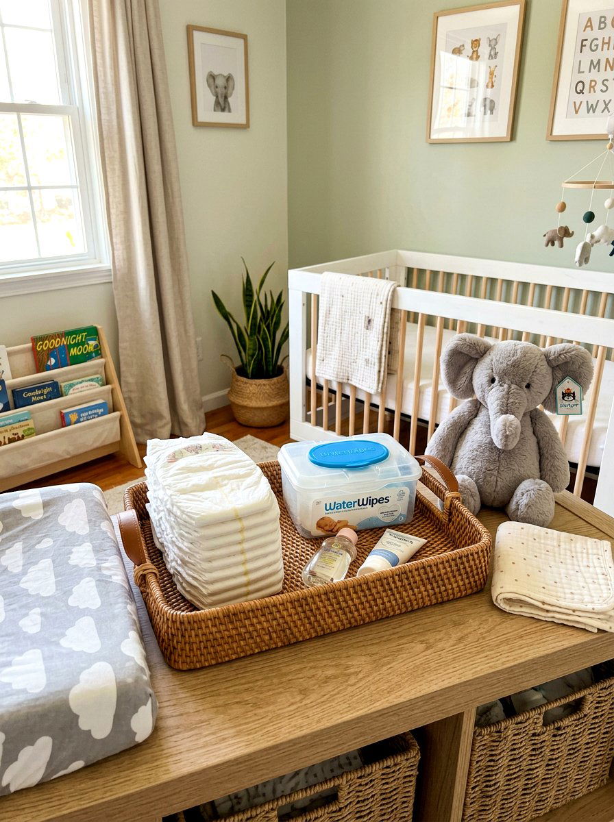 Nursery Diaper Station Woven Tray - 30 woven tray decor ideas