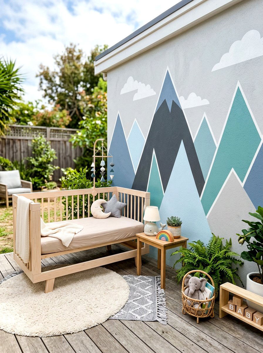 Nursery Geometric Mountain Wall - 30 two tone wall paint ideas