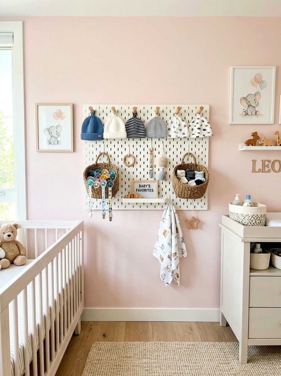 Nursery Pegboard - 30 nursery storage ideas