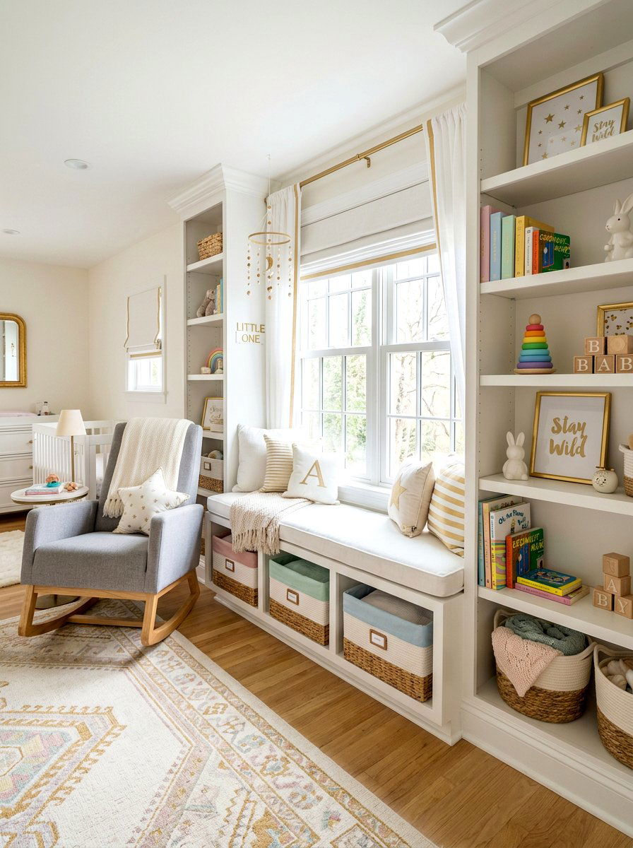 Nursery Window Seat With Open Shelving - 30 storage bench window seat ideas