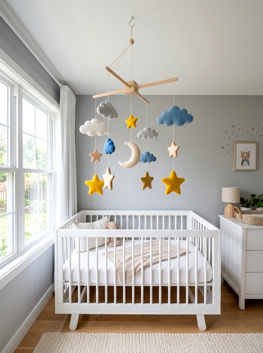 Nursery ceiling mobile decor - 30 nursery corner ideas