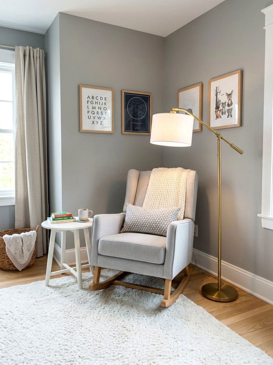 Nursery chair corner with floor lamp - 30 nursery rocking chair corner ideas