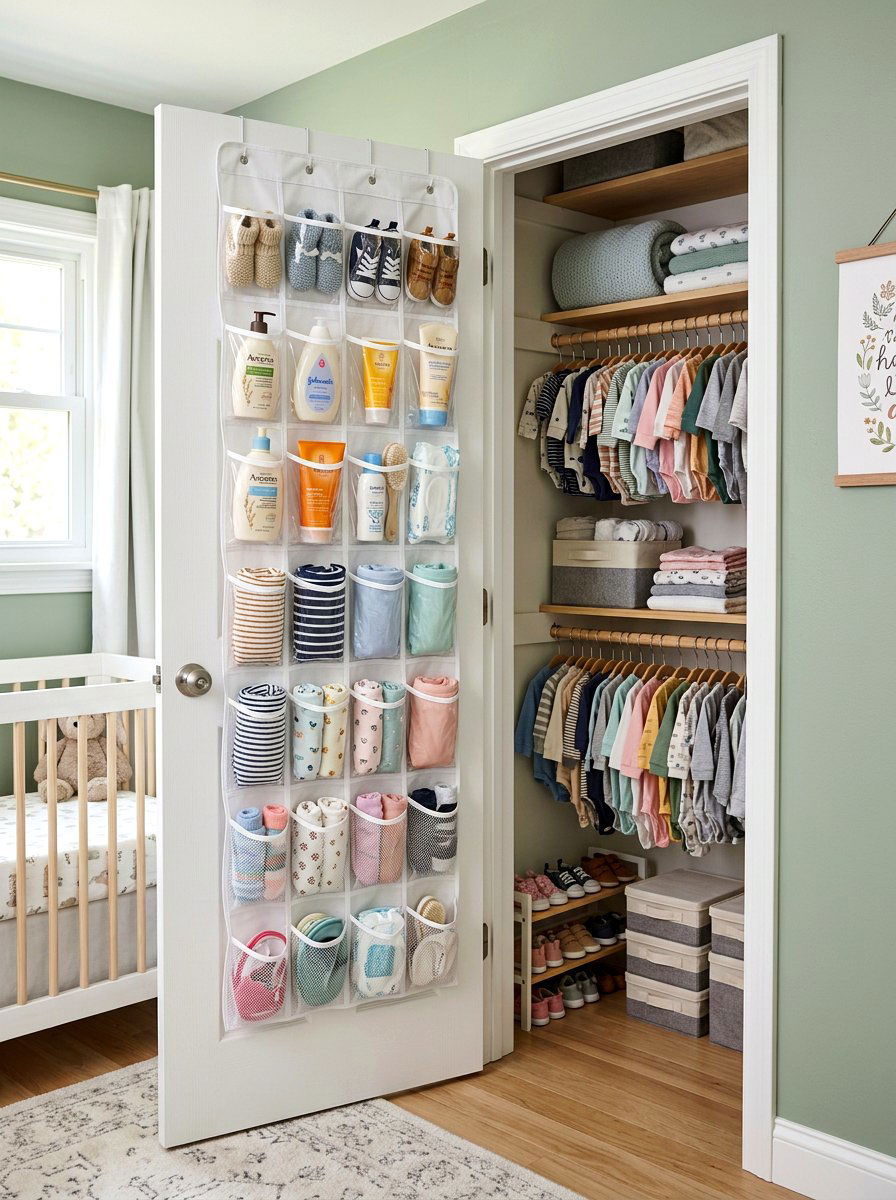 Nursery closet door organizer - 30 nursery corner ideas