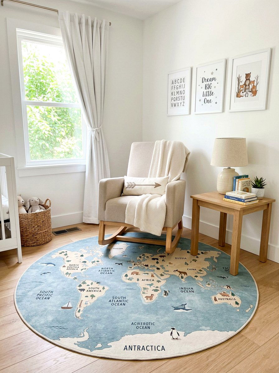 Nursery corner with rocking chair and rug - 30 nursery rocking chair corner ideas