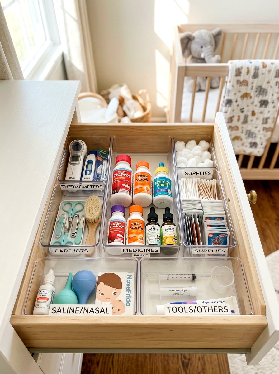 Nursery medicine drawer - 30 nursery dresser organization ideas