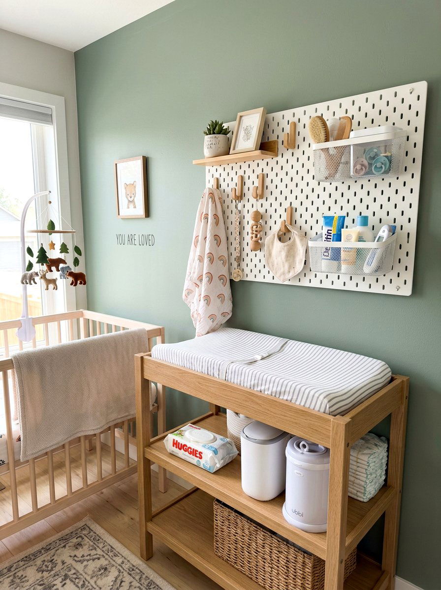 Nursery pegboard organizer system - 30 nursery corner ideas