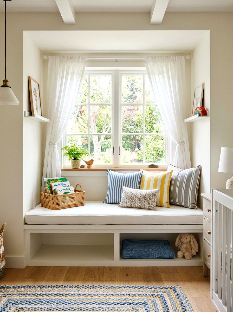 Nursery window seat nook - 30 nursery corner ideas