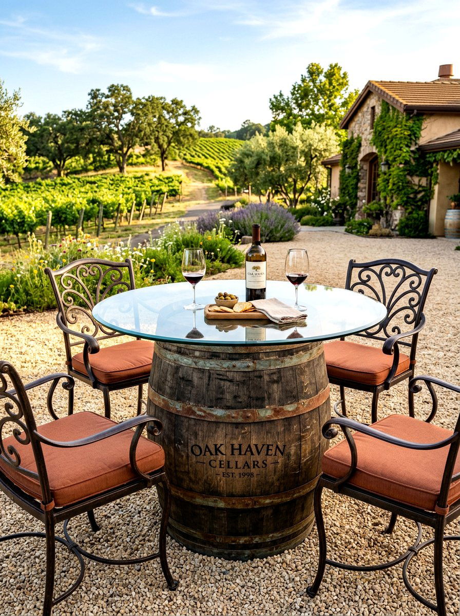 Oak Barrel Outdoor Table - 30 rustic outdoor furniture ideas