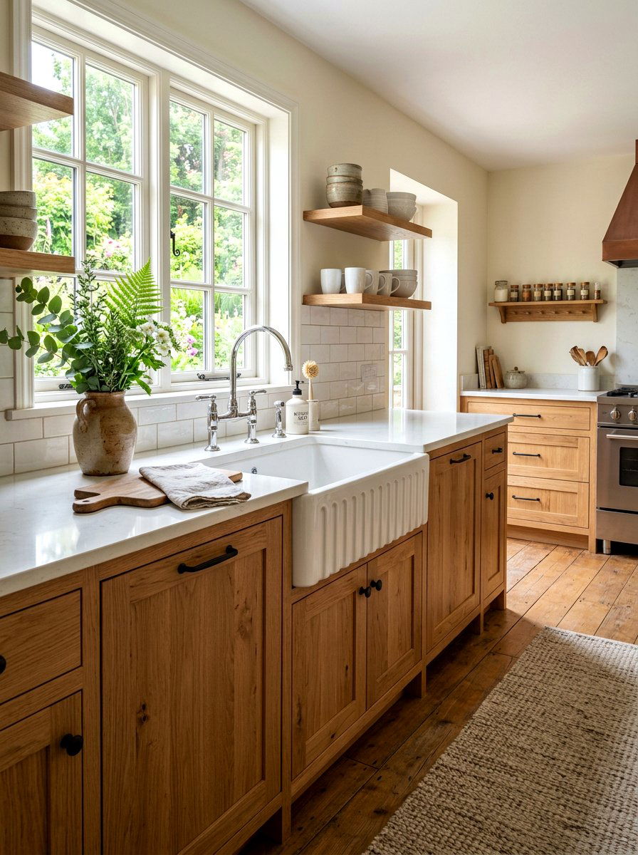 Oak Cabinetry Farmhouse Sink - 30 apron sink kitchen ideas