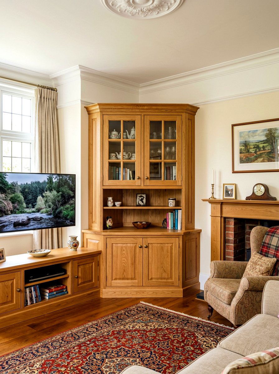 Oak Corner Unit Storage - 30 living room corner shelf ideas