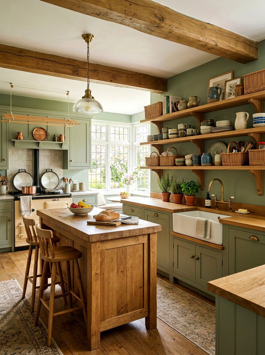Oak Open Shelving - 30 English country kitchen shelf ideas