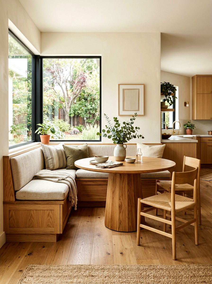 Oak Wood Banquette - 30 banquette dining room aesthetic ideas