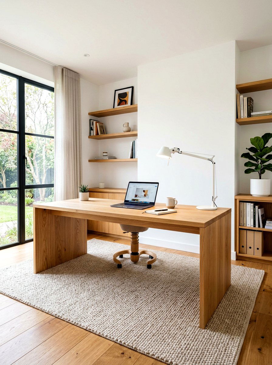 Oak Wood Home Office - 30 minimalist home office ideas