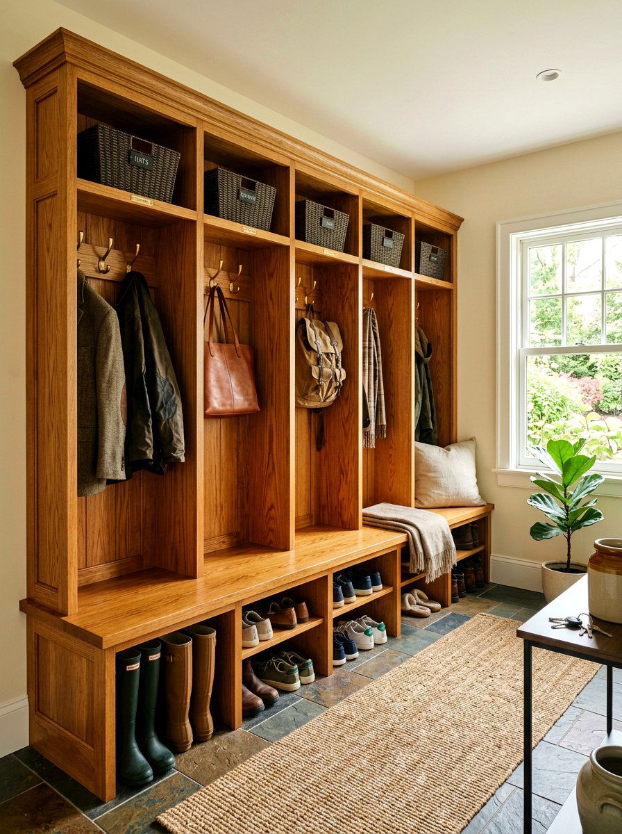 Oak Wood Mudroom Locker Wall - 30 mudroom locker wall ideas
