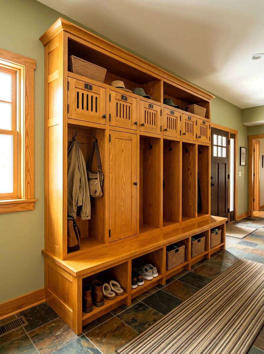 Oak Wood Mudroom Lockers - 30 entry cubby ideas