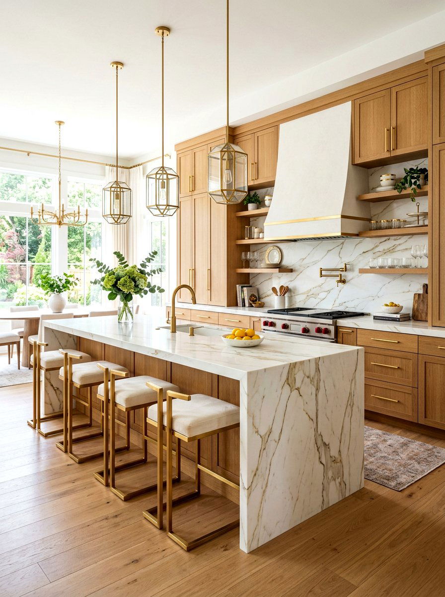 Oak kitchen cabinets with gold hardware - 30 oak kitchen cabinet ideas