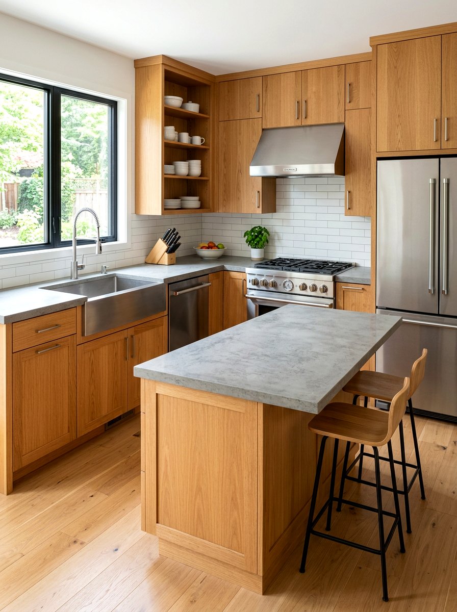 Oak kitchen cabinets with quartz countertops - 30 oak kitchen cabinet ideas