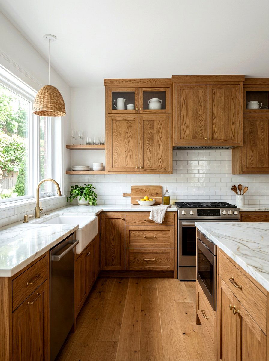 Oak kitchen cabinets with white countertops - 30 oak kitchen cabinet ideas