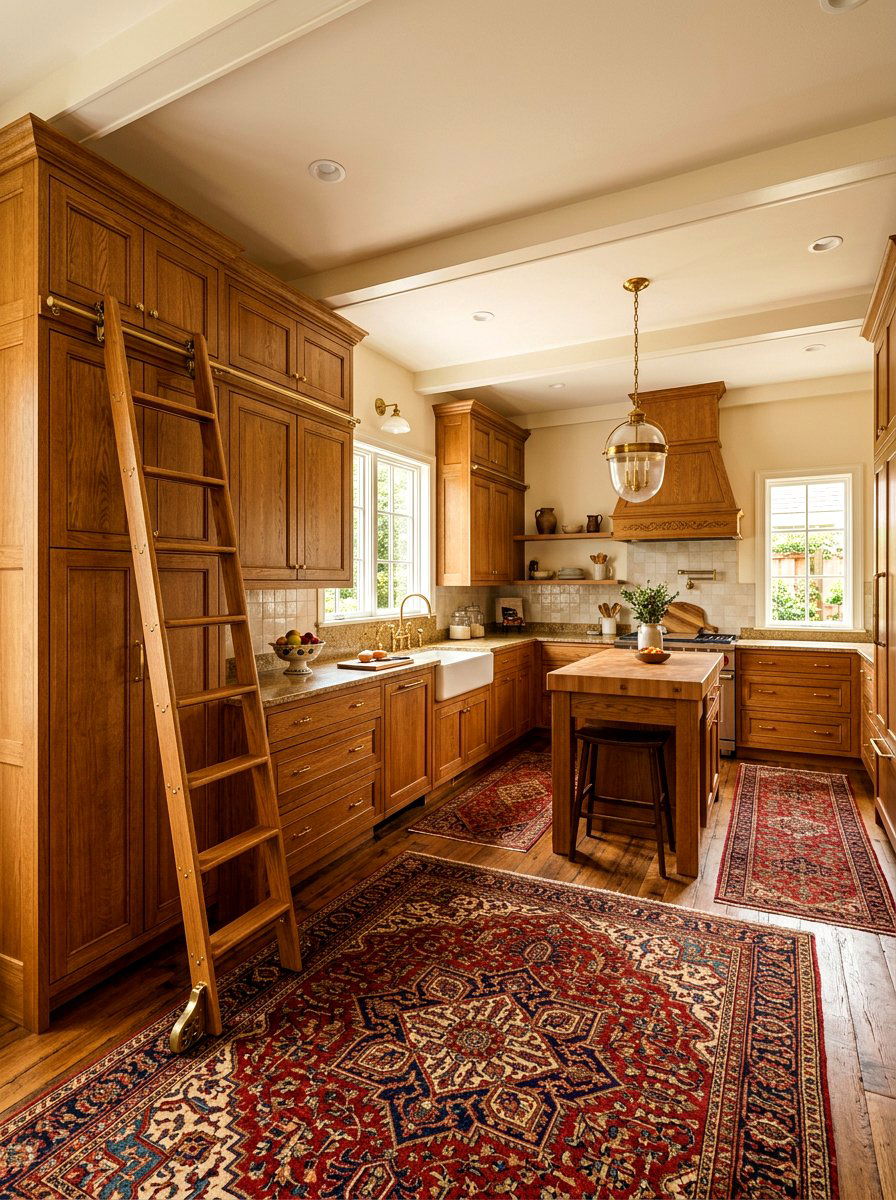 Oak wood kitchen ladder - 30 library ladder kitchen ideas