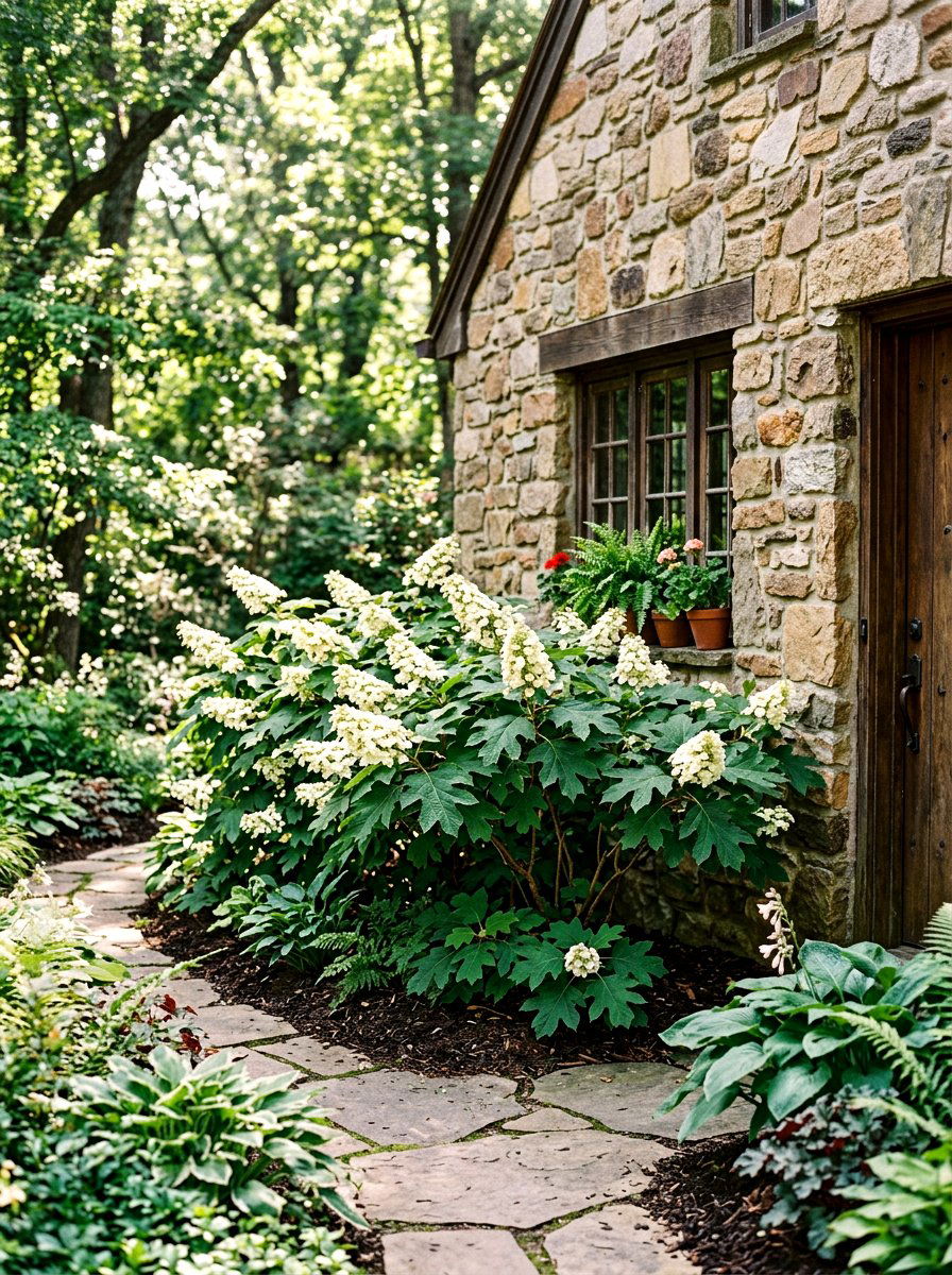 Oakleaf Foundation Planting - 30 hydrangea border curb appeal ideas