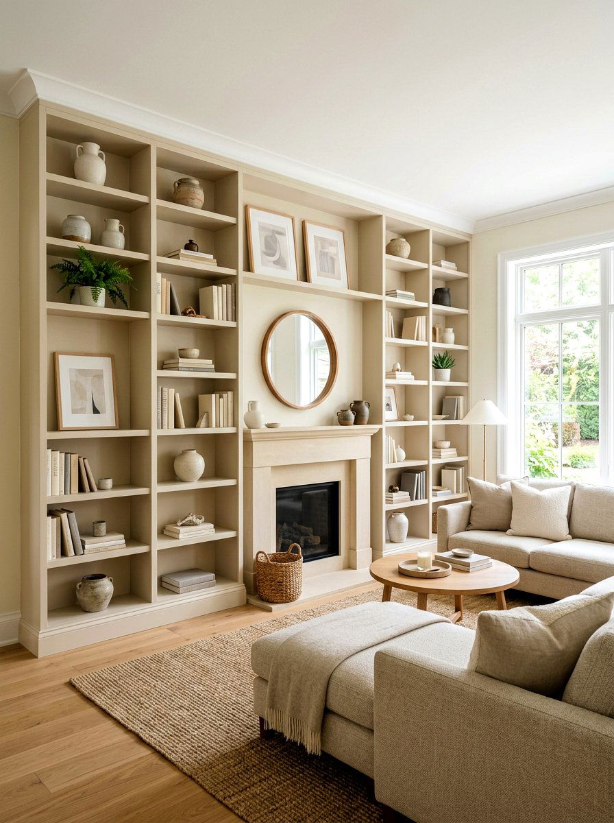 Oatmeal Living Room Built In Shelf - 30 oatmeal living room ideas