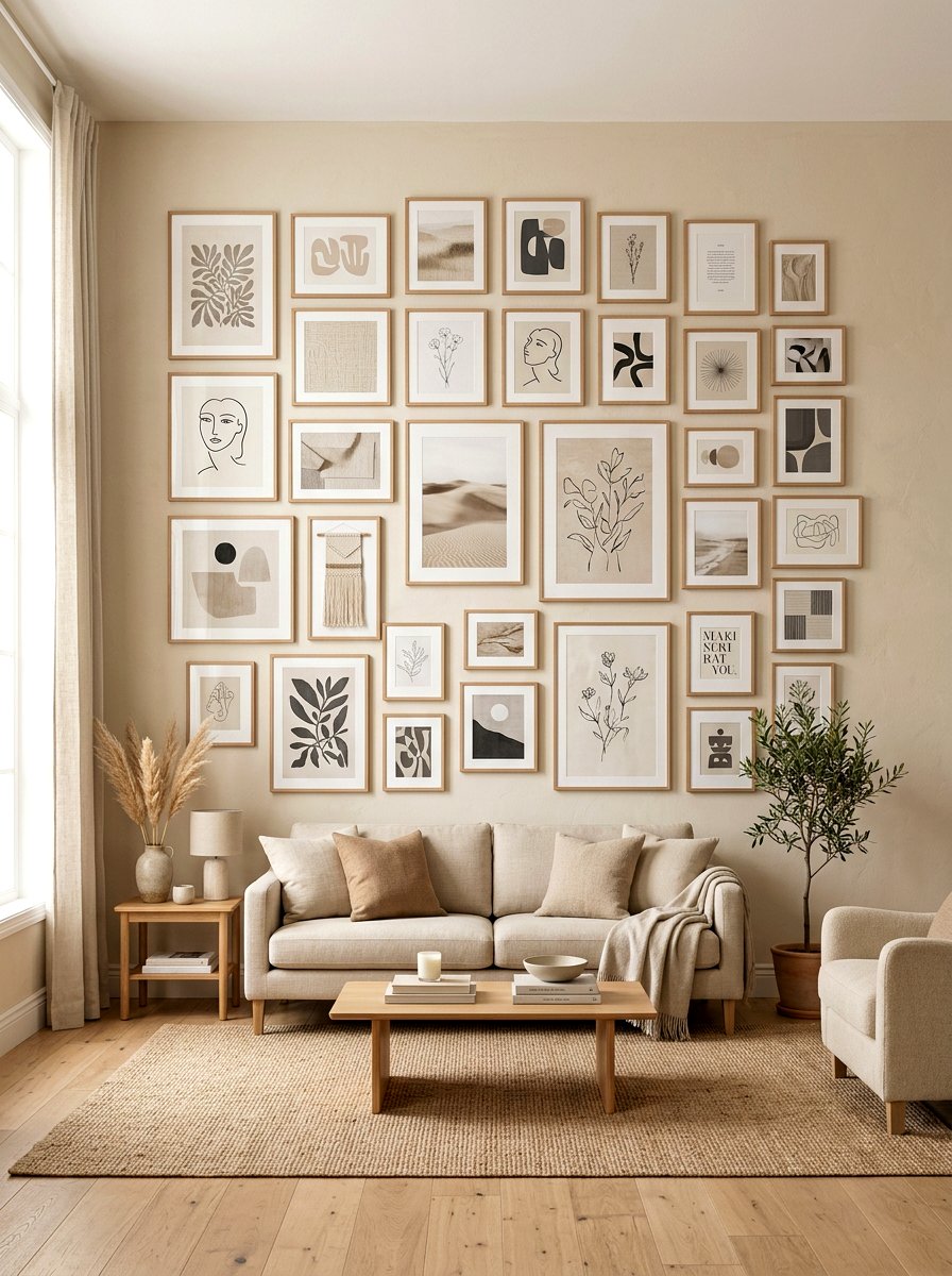 Oatmeal Living Room Gallery Wall - 30 oatmeal living room ideas