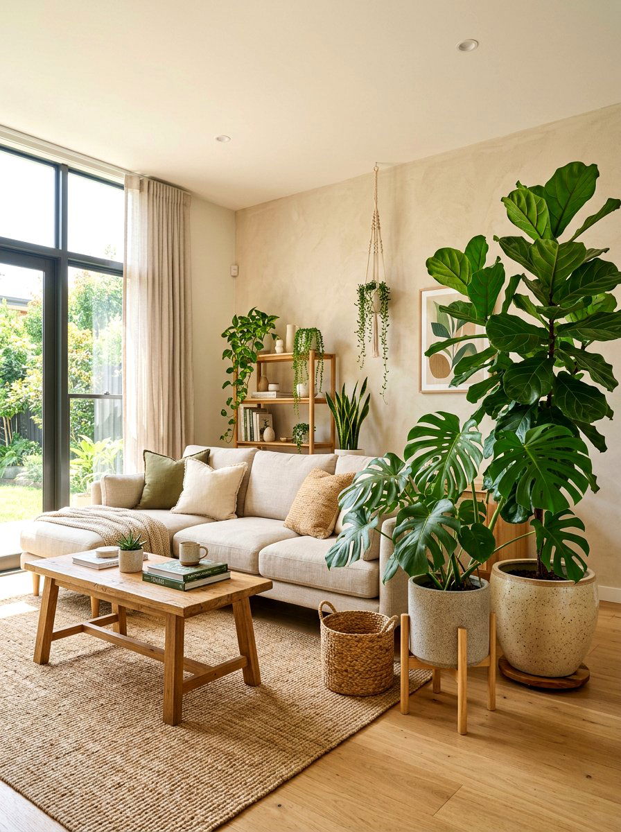 Oatmeal Living Room Indoor Plant - 30 oatmeal living room ideas