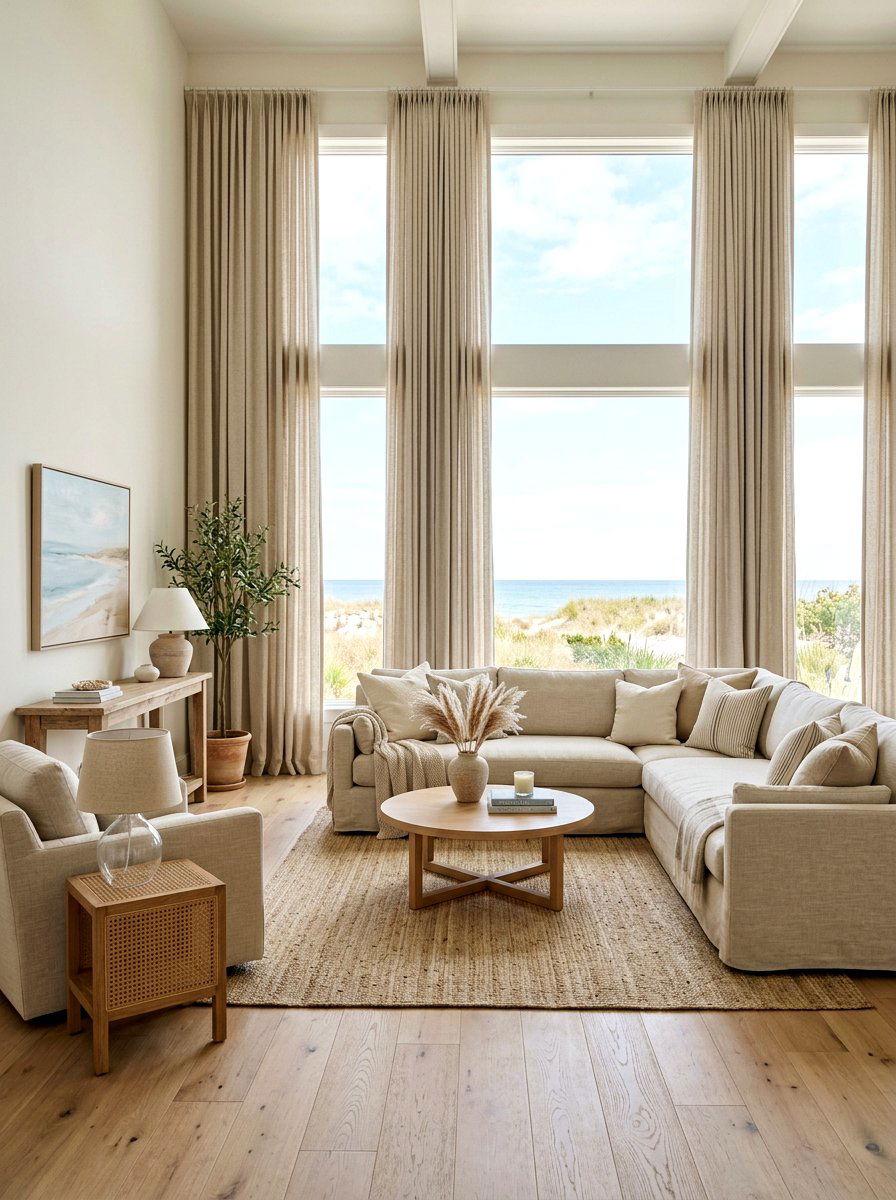 Oatmeal Living Room Linen Curtain - 30 oatmeal living room ideas