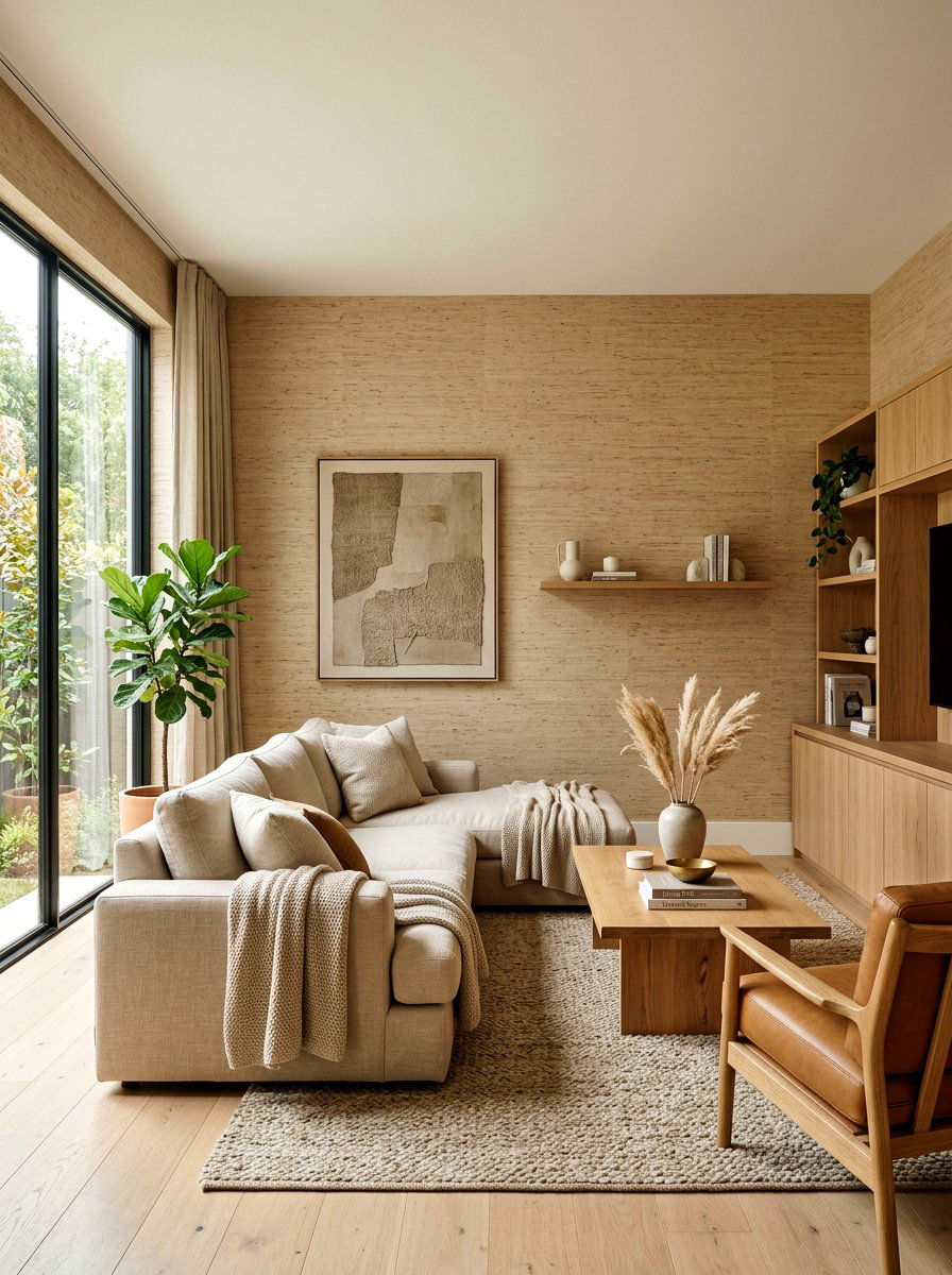 Oatmeal Living Room Textured Wallpaper - 30 oatmeal living room ideas