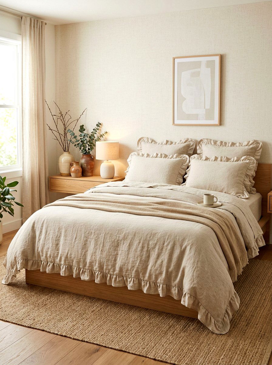 Oatmeal Ruffled Linen Bedding - 30 ruffled linen bedding ideas