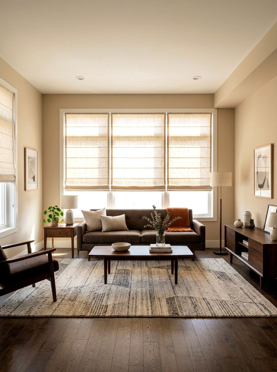 Oatmeal window shades - 30 tonal brown living room ideas