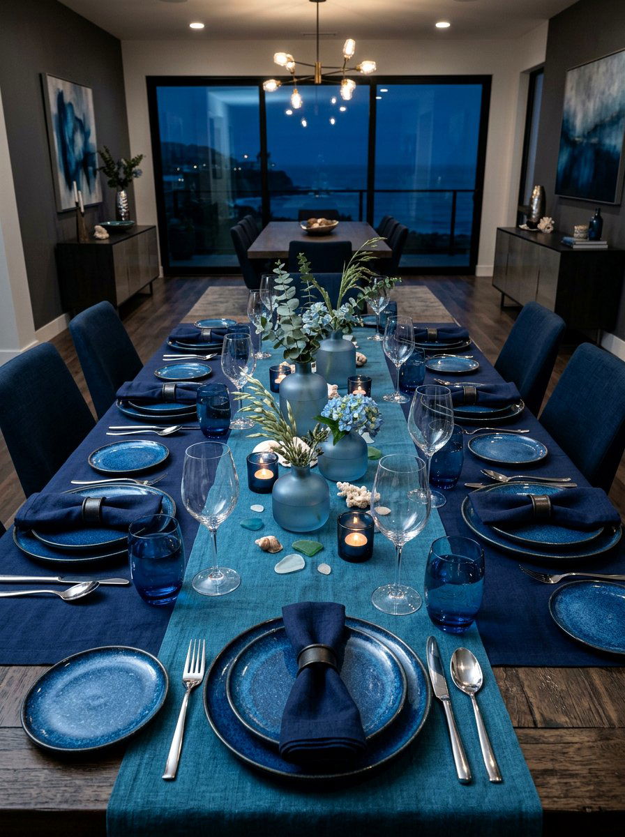 Ocean Blue Table Setting - 30 seafood dinner table ideas aesthetic