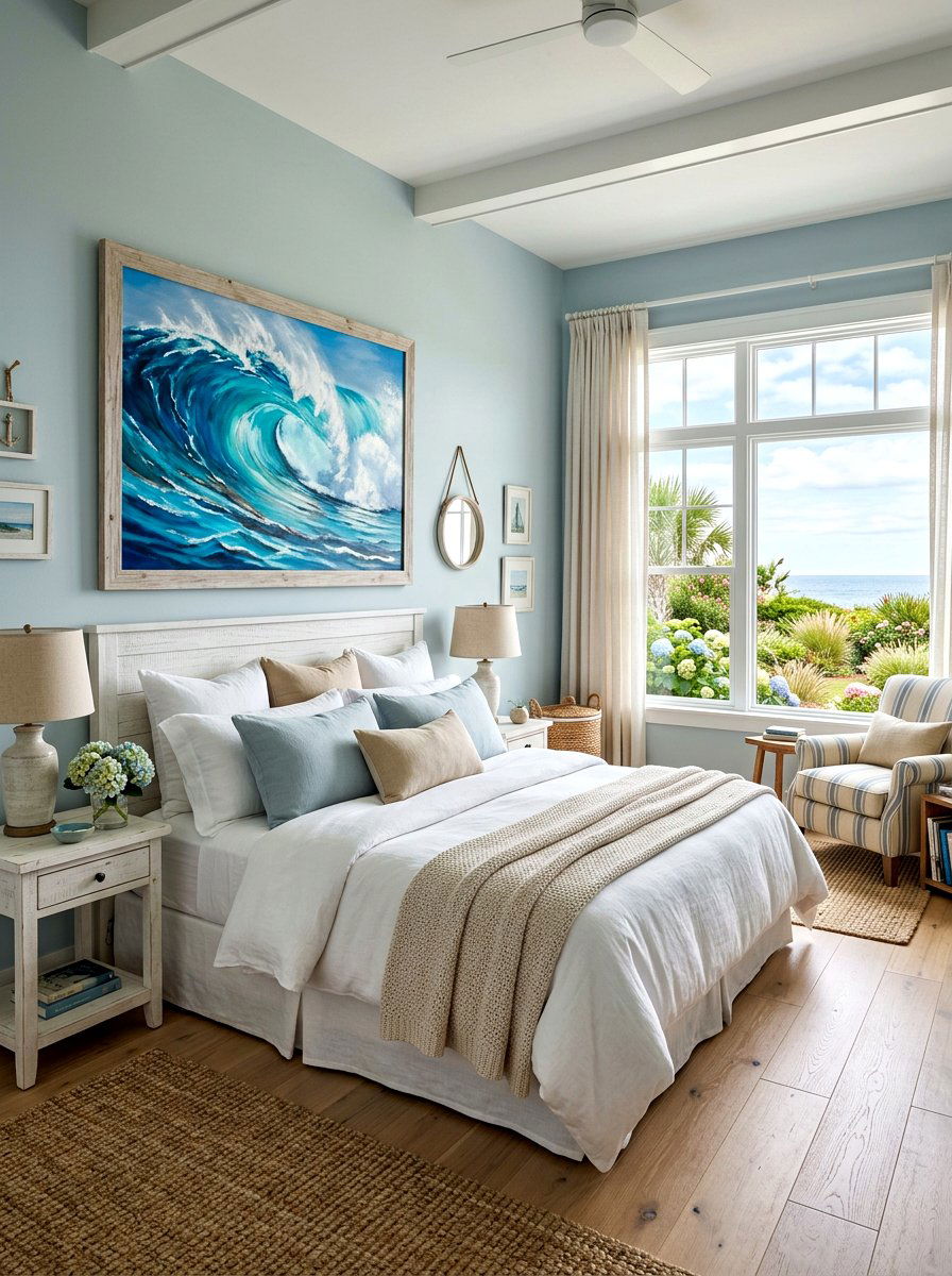 Ocean Wave Art - 30 coastal grandmother bedroom ideas