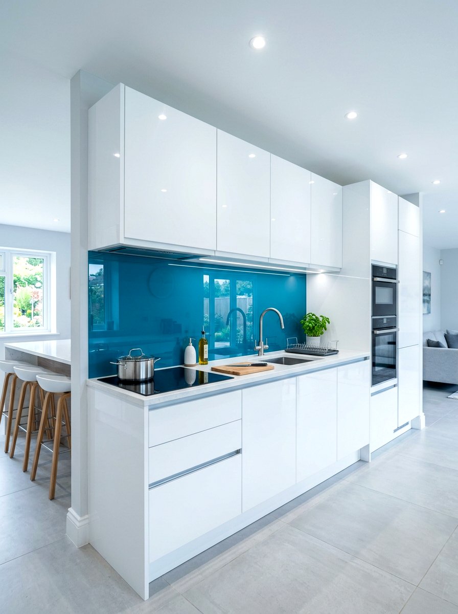 Ocean blue kitchen glass backsplash - 30 blue kitchen ideas