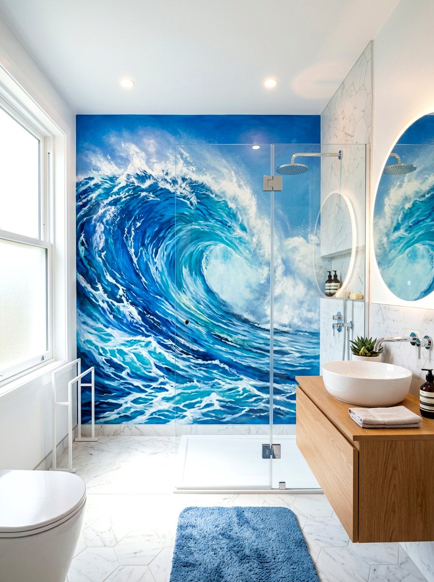 Ocean wave bathroom mural - 30 mural bathroom ideas