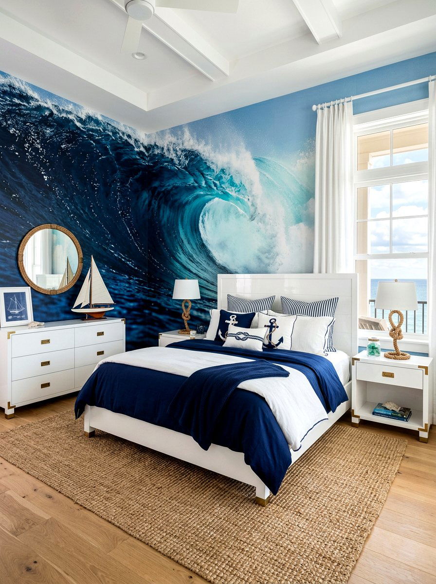 Ocean wave wall mural - 30 landscape mural bedroom ideas